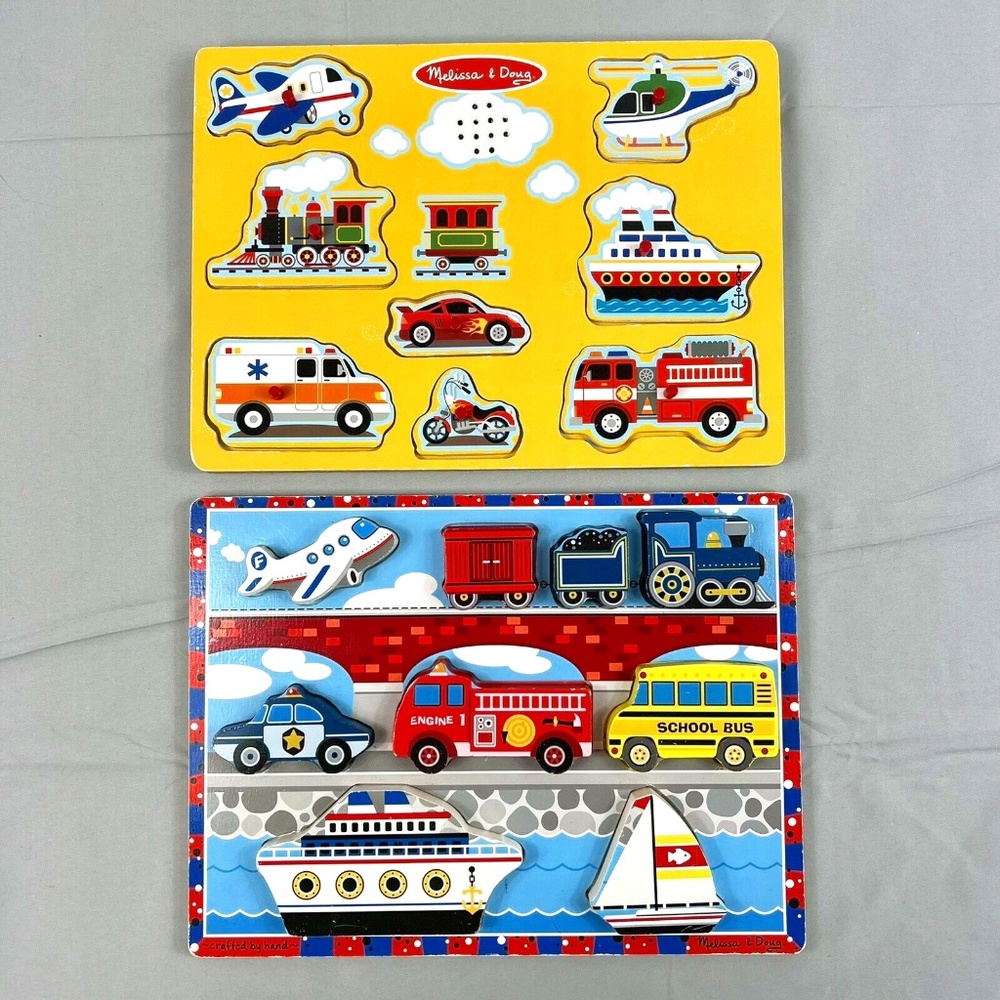 Melissa & Doug Vehicles Sound Puzzle & Vehicles Chunky Puzzle Bundle